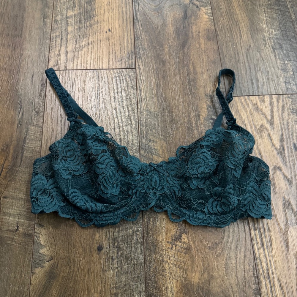 Adore Me Teal Green Floral Lace Unlined Underwire Bra 36D Mesh Sheer Fairy